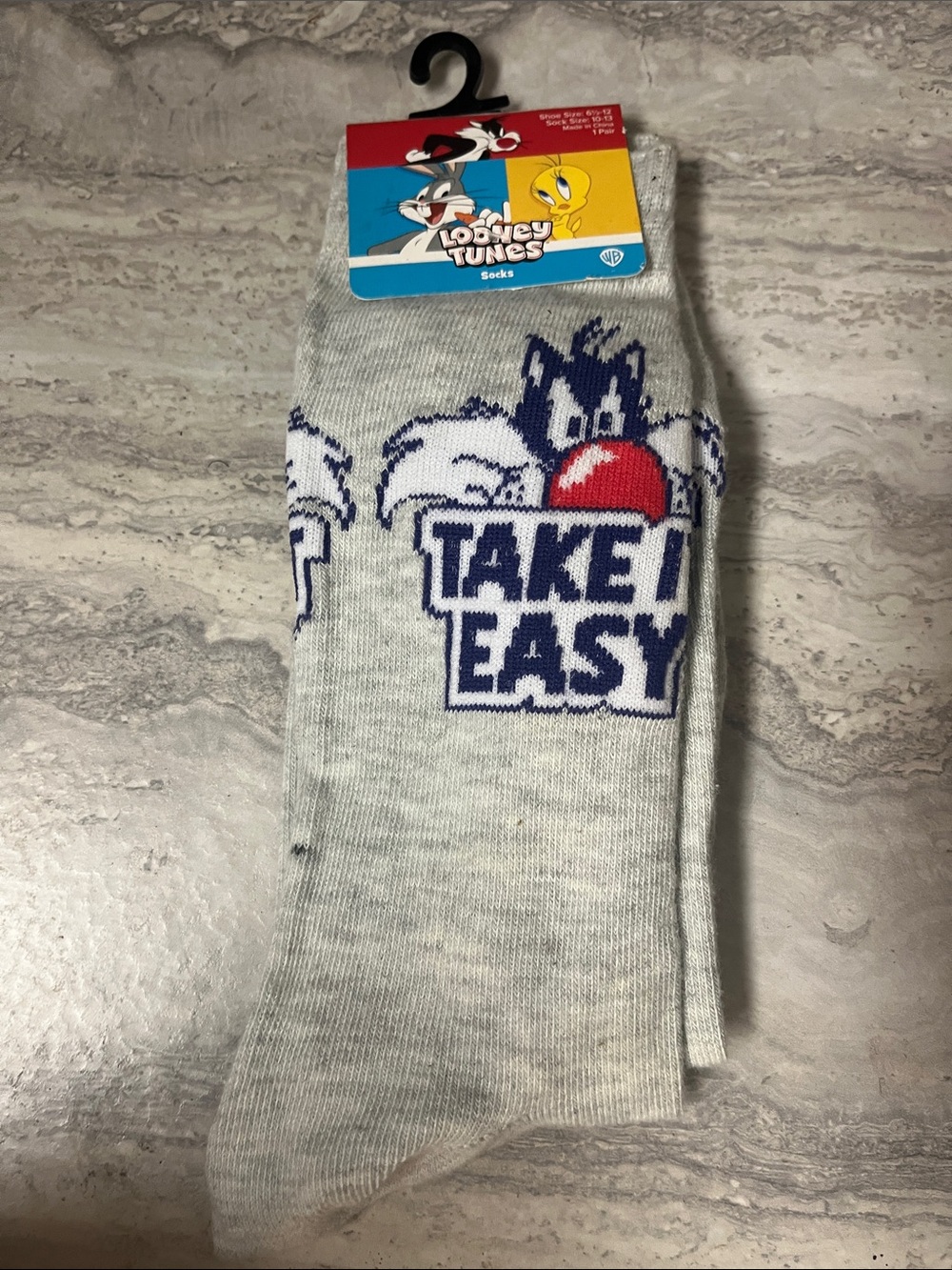 Warner Bros. Gray 'Take It Easy' Looney Tunes Crew Socks